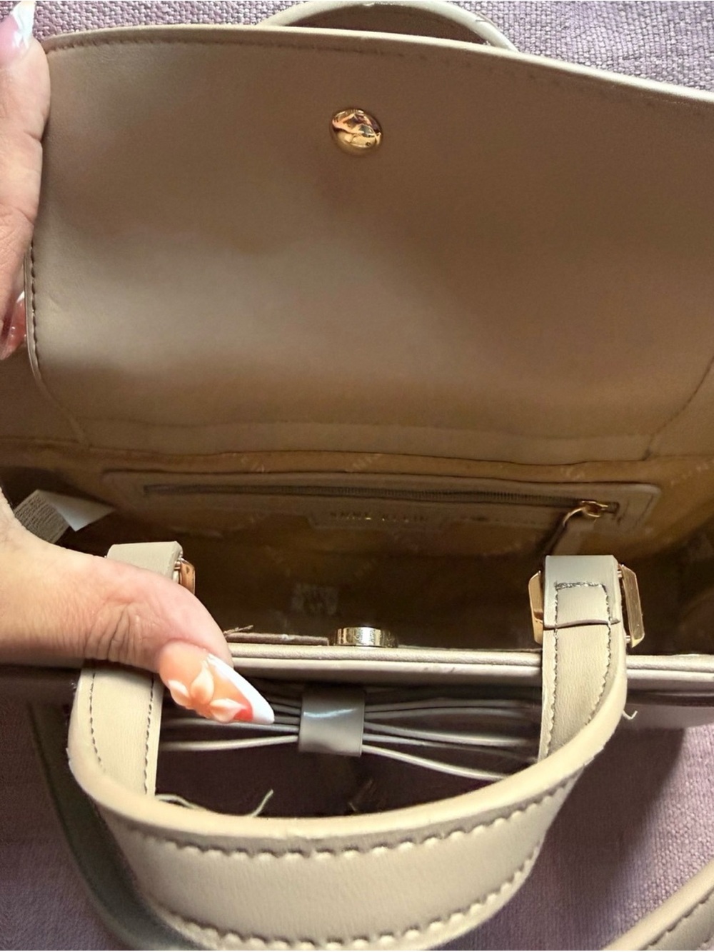 Anne Klein Beige Bow-Accent Top-Handle Bag - Picture 6 of 7